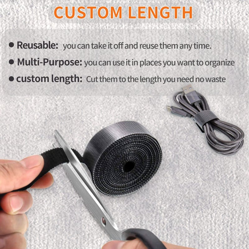 Ifnow Hook And Loop Tape 32Ft Reusable Fastening Tape Cable Ties Double-Sided Hook-And-Loop Cable Management Tape Strength And Durability 0.8''/Width (Black) - Image 2